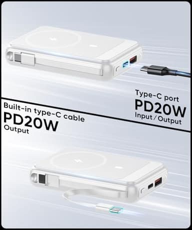 superallure Magnetic Power Bank 12000mAh for Magsafe Portable Charger, 22.5W Fast Charger Wireless Battery Pack with Built in Cables, for iPhone 16/16 Plus/16 Pro/16 Pro Max iPhone 15/14/13/12 Series - Image 5