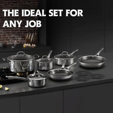SNOWCLAD Pots and Pans Set Non Stick, 14 Pcs Hybrid Stainless Steel Cookware Sets, Non Stick Frying Pans, Saucepans, Saute Pan & Stock Pot, PFOA Free Kitchen Skillet,Induction Compatible - Image 5