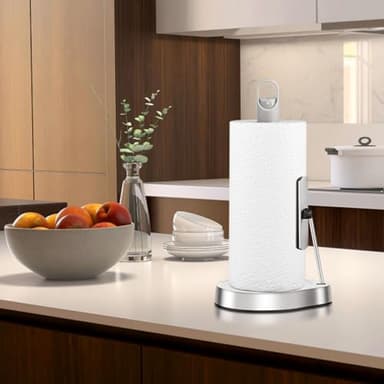 AIDEA Paper Towel Holder with Spray Bottle, Kitchen Towel Holder for Countertop, Spring Arm for Easy Tear, One-Handed Stainless Steel Paper Towel Dispenser with Weighted Base, Silver - Image 9