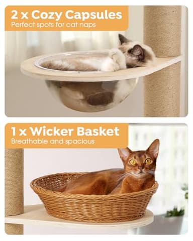 Veehoo Floor to Ceiling Cat Tree Height(106-123 Inch) Adjustable, Sturdy Tall Cat Tree with 4.3" Thickened Scratching Posts, Floor to Ceiling Cat Tower for Indoor Cats - Image 6