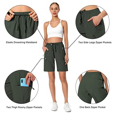 Women's Lightweight Hiking Cargo Shorts Quick Dry Athletic Shorts for Camping Travel Golf with Zipper Pockets Water Resistant Army Green - Image 5