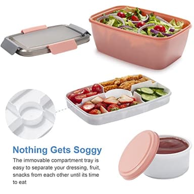 Freshmage Salad Lunch Container To Go, 68-oz Bowls with 4 Compartments, Dressing Container for Toppings, Snacks, Men, Women (Pink-XL) - Image 3