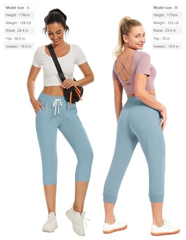 SPECIALMAGIC Women's Sweatpants Capri Pants Cropped Jogger Running Pants Lounge Loose Fit Drawstring Waist with Side Pockets Steel Blue+Ocean Bue X-Large - Image 4