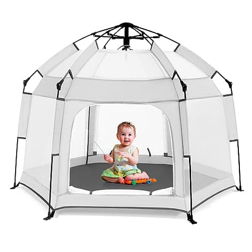 Bend River Baby Playpen with Canopy, Portable Baby Beach Tent, Toddler Play Yard Indoor and Outdoor, Foldable Mosquito Net for Infant - Light Grey - Image 1