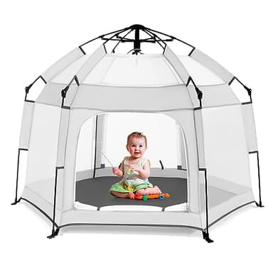 Bend River Baby Playpen with Canopy, Portable Baby Beach Tent, Toddler Play Yard Indoor and Outdoor, Foldable Mosquito Net for Infant - Light Grey - Image 1