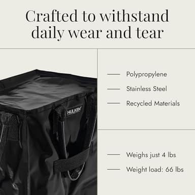 HULKEN - Large, Black - Reusable Grocery Bag On Wheels, Shopping Trolley, Rolling Tote, Zipper Closure, Lightweight, Carries Up to 66 lb & Fits 5 Grocery Bags, Folds Flat, Unbreakable Handles - Image 9
