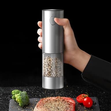 DSY Electric Sea salt and Pepper Grinder Set USB Rechargeable Base,Grinding roughness can be adjusted, Set contains two grinding bottles,Rechargeable,removable base,LED Light - Image 5