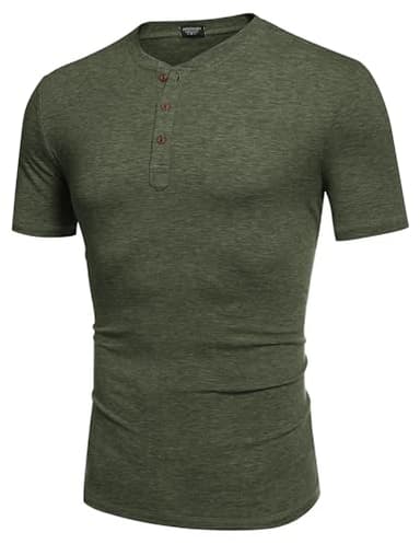 COOFANDY Men's Henley Short Sleeve Shirts Casual Button Henley Basic Tee Solid Fashion Shirts Dark Green - Image 4