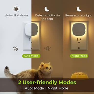 AUVON Plug-in LED Backlit Night Light with Motion Sensor & Dusk to Dawn Sensor, Dimmable Warm White Nightlight with 1-50 lm Adjustable Brightness for Bedroom, Bathroom, Stairs, Hallway (4 Pack - Image 4