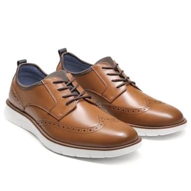 Mens Comfortable Dress Shoes, Oxford Breathable Dress Sneakers Lightweight for Men, Business Casual Shoes with Wingtip for Office Walking Brown - Image 3
