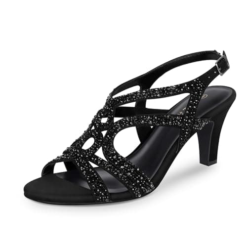 PIZZ ANNU Women's Amelia Heels Sandals Sparkle Crystal Open Toe Slingback High Heel Sandals Dress Pumps Shoes for Party Wedding, Black 7.5 - Image 1