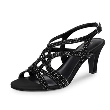 PIZZ ANNU Women's Amelia Heels Sandals Sparkle Crystal Open Toe Slingback High Heel Sandals Dress Pumps Shoes for Party Wedding, Black 7.5 - Image 1