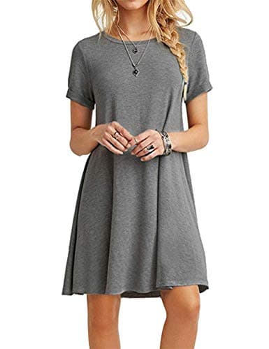 MOLERANI Women's Casual Plain Simple T-Shirt Loose Dress(Gray,M) - Image 1