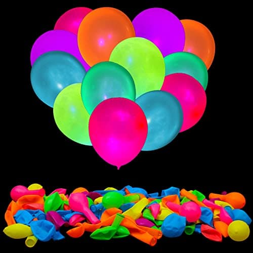 100 Pcs UV Neon Balloons ,Neon Glow Party Balloons UV Black Light Balloons Glow in the dark for Birthday Decorations Wedding Glow Party Supplies Blacklight Reactive Fluorescent Balloons - Image 1