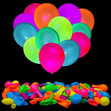 100 Pcs UV Neon Balloons ,Neon Glow Party Balloons UV Black Light Balloons Glow in the dark for Birthday Decorations Wedding Glow Party Supplies Blacklight Reactive Fluorescent Balloons - Image 1