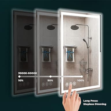 Memobarco 24"x 32" LED Bathroom Mirror with Stepless Dimmable Wall Mirrors with Anti-Fog, Dimmable CRI>90, Vanity Mirror with 3 Color Modes, Shatter-Proof, Memory Bathroom Mirror with LED Lights - Image 5