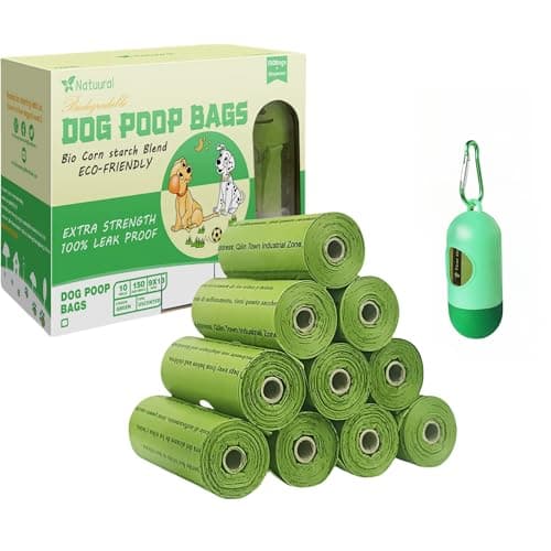 Natuural Dog Poop Bags-150 Counts with Holder (10 Rolls), Biodegradable Poop Bags, Eco-Friendly and Easy to Open, Thick Dog Waste Bags (Green) - Image 1