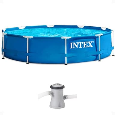INTEX 28201EH Metal Frame Above Ground Swimming Pool Set: 10ft x 30in – Includes 330 GPH Cartridge Filter Pump – Puncture-Resistant Material – Rust Resistant – 1185 Gallon Capacity - Image 1
