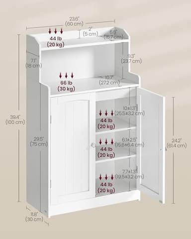 VASAGLE Bathroom Storage Cabinet, Bathroom Floor Cabinet with 2 Doors, 2 Adjustable Shelves, 11.8 x 23.6 x 39.4 Inches, Freestanding, for Dining Room, Kitchen, Living Room, Cloud White UBBC770W01 - Image 3