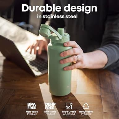 Smartshake Bohtal 960ml/32 oz Insulated Water Bottle, Durable Stainless Steel Water Bottle, Leak Proof Water Bottle, Keep Drinks Hot for 6 Hours, Cold for 12 Hours, BPA-Free, Leak-Proof Lid - Green - Image 2