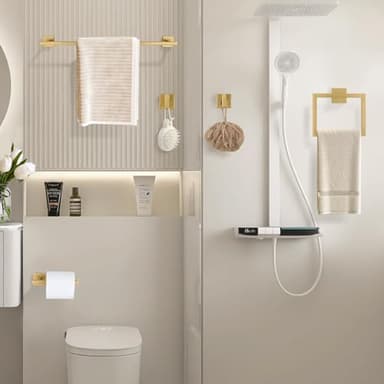 YACVCL Towel Bar Set, 5-Piece Brushed Gold Bathroom Hardware Set, Gold Bathroom Accessories Set, SUS304 Stainless Steel 23.6 Inch Towel Holder Towel Racks Set Wall Mounted - Image 7