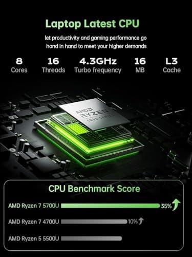 2025 AMD Laptop Computer with Ryzen 7 5700U (8C/16T, Up to 4.3GHz) Ryzen Laptop With Radeon RX Vega 8 Graphics Laptop 16GB RAM 512GB NVMe SSD, Win 11, 16.1 FHD Display, WiFi 6,53Wh Battery,HDMI,Webcam - Image 2