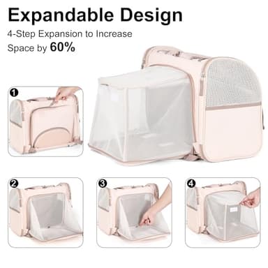 FUKUMARU Cat Backpack Carrier, Expandable Small Pet Carriers for Cats with 4 Pockets, Hiking Travel Carrier Bag for Small Animal, Airline Approved Cat Carrier with Rollable Cover for Nervous Cat, Pink - Image 5