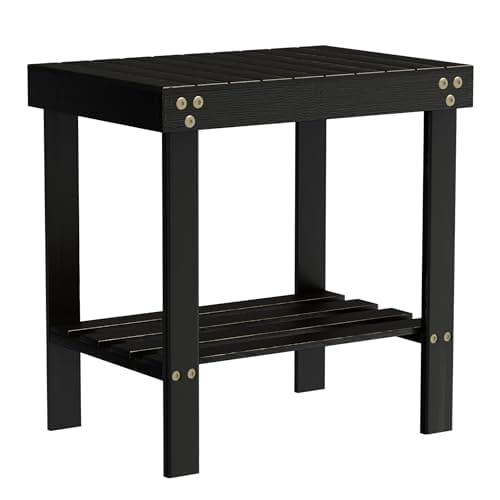 Glavbiku Bamboo Shower Bench, Shower Stool for Shaving Legs with Non-Slip Feet Storage Shelf Safe and Stable, Kids Adults Sauna Chair for Spa, Bathroom, Bedside, Living Room, Outdoor Side Table - Image 1