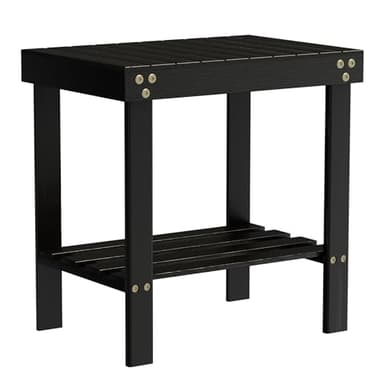 Glavbiku Bamboo Shower Bench, Shower Stool for Shaving Legs with Non-Slip Feet Storage Shelf Safe and Stable, Kids Adults Sauna Chair for Spa, Bathroom, Bedside, Living Room, Outdoor Side Table - Image 1