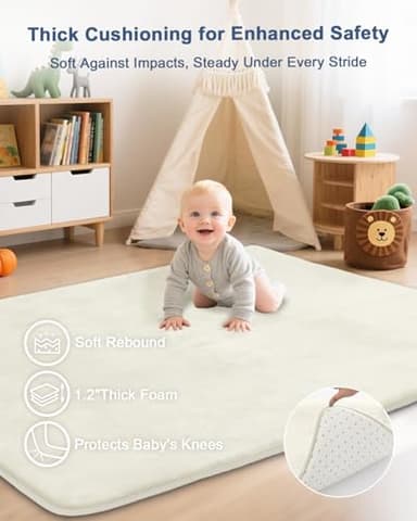 SEPARO Thick Baby Play Mat for Floor,50 x 50 Playpen Mat,Tummy Time Foam Mat,Ultra Soft Support & Plush Feel,Easy Care with Non-Slip Cushioned for Infant,Kids and Toddler Crawling,Beige - Image 2