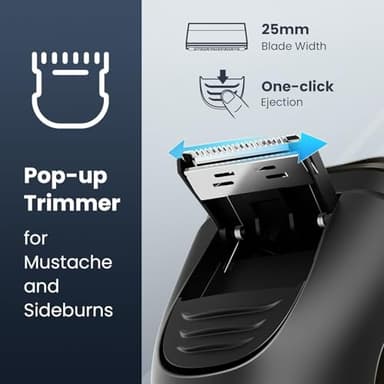 Electric Razor for Men Cordless: Wet/Dry Rotary Shaver Waterproof - USB Fast Charging & Sensitive Skin Care - Pop up Trimmer & Precision Blades Classic Black - Image 6