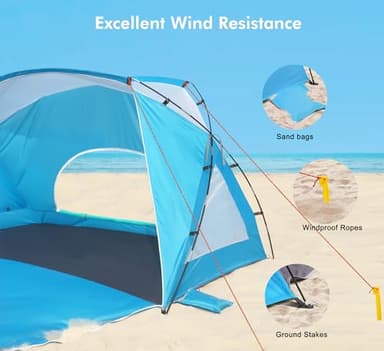 Beach Tent, Portable Sun Shelter for 2/3/4/6-8 Person with UPF 50+ UV Protection, Easy Setup Waterproof Beach Shade Canopy Cabana for Family Outdoor and Picnics, Fishing with Carrying Bag - Image 8