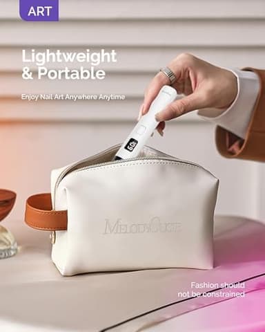 MelodySusie Handheld Cordless UV Nail Lamp with LCD Display & Eye-Protection Cover, P-Art01R Rechargeable Mini UV LED Light Flash Cures All Soft Gels, Especially Rhinestone Glue & Liner Gel White - Image 6