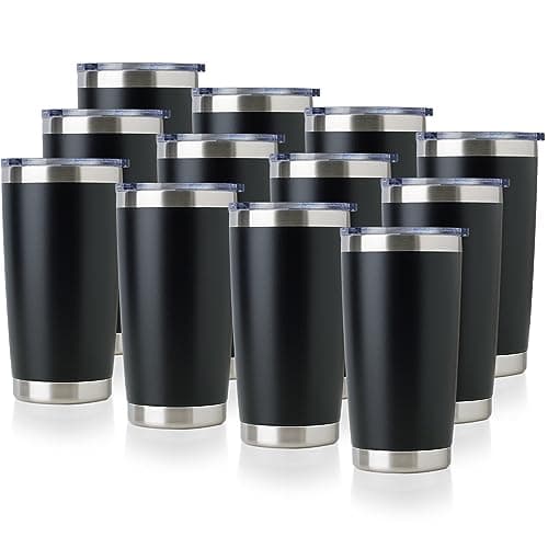 DOMICARE 20oz Stainless Steel Tumbler Bulk with Lid, Double Wall Vacuum Insulated Travel Mug, Powder Coated Coffee Cup, Powder Black, 12 Pack - Image 1