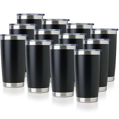 DOMICARE 20oz Stainless Steel Tumbler Bulk with Lid, Double Wall Vacuum Insulated Travel Mug, Powder Coated Coffee Cup, Powder Black, 12 Pack - Image 1