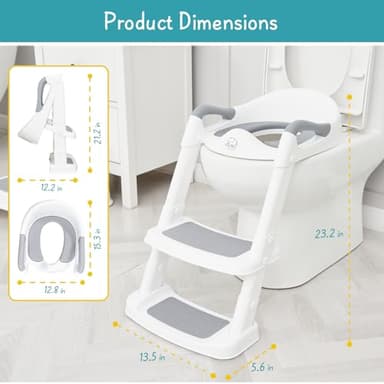 Forbena Potty Training Toilet Seat with Step Stool Ladder, Toddler Kids Potty Seat for Boys Girls, Non Slip Foldable Toilet Training Seat with Soft Cushion, Comfortable Handles (White-Grey) - Image 6