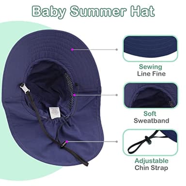 XIAOHAWANG Girls Sun Hat Baby Beach Hats Boys UPF 50+ Kids Summer Protection Cap Toddler Breathable Caps Wide Brim (2-6Years, Navy) - Image 4