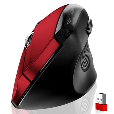 memzuoix Ergonomic Wireless Mouse, 2.4G Optical Cordless, 800/1200/1600 DPI, Vertical Computer Mouse for Laptop, Mac, PC, Desktop (Right Hand, Large) - Red - Image 1