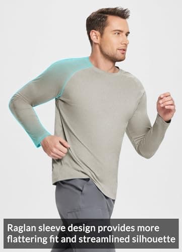 baleaf Men's Long Sleeve Running Shirts Workout Tops Quick Dry SPF Rash Guard Lightweight Hiking Sun Protection t Shirt Khaki 2XL - Image 2