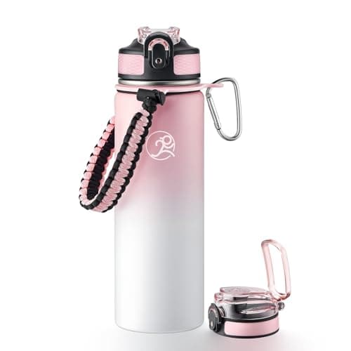 GOSWAG Insulated Sports Water Bottle, 24oz 2 Lids(with Straw/No Straw), Stainless Steel Water Bottles with Paracord Handle, Insulated Bottle with Double-Wall Vacuum Insulation - Image 1