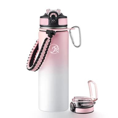 GOSWAG Insulated Sports Water Bottle, 24oz 2 Lids(with Straw/No Straw), Stainless Steel Water Bottles with Paracord Handle, Insulated Bottle with Double-Wall Vacuum Insulation - Image 1