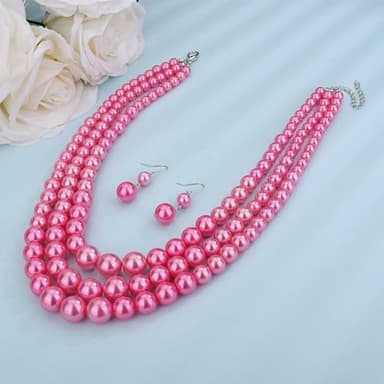 Denifery Vintage 1920s Large Pearl Collar Choker Necklace Earrings Set Simulated Pearl Statement Necklace Multi Strand Pearl Necklace Costume Jewelry Chunky Pearls Necklaces Wedding Jewelry for Women, - Image 5