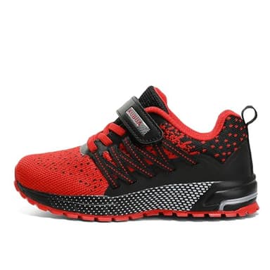 Kids Sneakers for Boys Girls Running Tennis Shoes Lightweight Breathable Sport Athletic A Black Red Size US 13 Little Kid - Image 7