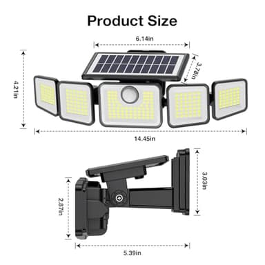 SZPOWER Solar Lights Outdoor, 6000LM Solar Flood Lights Outdoor, 230 LED 5 Heads Motion Sensor Lights Waterproof with Remote Control for Outside Yard House Patio 3 Pack - Image 8