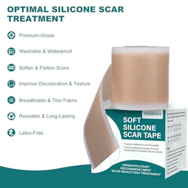 SLUKHIG Silicone Scar Sheets (1.6"x 158" Roll-4M), Silicone Scar Tape for Scar Removal Treatment, Reusable Silicone Scar Strips for C-Section, Keloid, Burn, Acne, Surgical Scars - Image 7