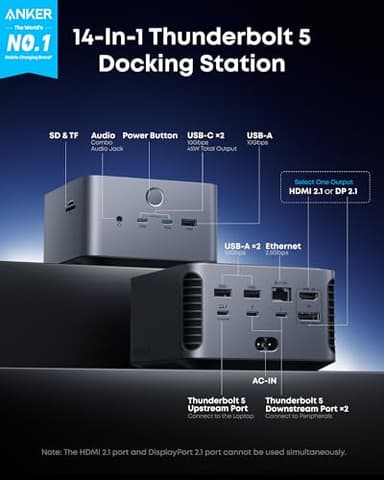 Anker Prime TB5 Docking Station, 14-in-1 Thunderbolt 5 Dock with 120Gbps Max Transfer, Thunderbolt Dock with 140W Max Charging, Cooling System, Ambient Lighting, Up to 8K for TBT 5/4 Laptops - Image 2