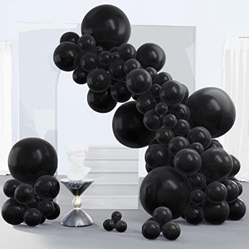PartyWoo Black Balloons 140 pcs Different Sizes Pack of 18 12 10 5 Inch Matte Black Latex Balloon Arch Kit Garland for Graduation Halloween New Year Anniversary Birthday Party Decorations Black-Y18 - Image 1