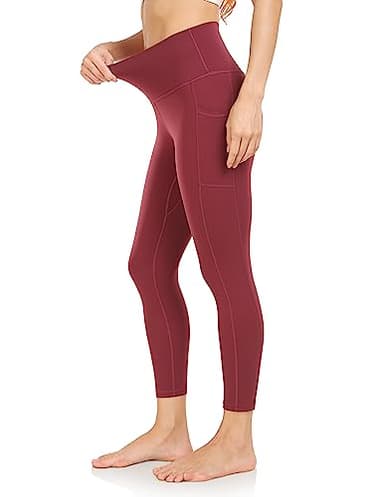 Colorfulkoala Women's High Waisted Yoga Capris 21" Inseam Leggings with Pockets(S, Wine Red) - Image 4