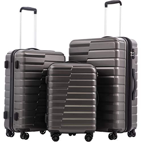 COOLIFE Expandable Suitcase PC ABS TSA Luggage 3 Piece Set Lock Spinner Carry on (gray) - Image 1