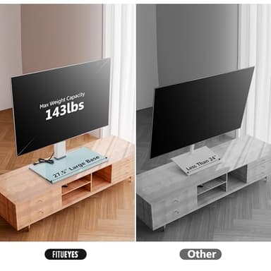 FITUEYES Universal TV Stand with Power Outlets for 50-85 inch TVs, Swivel&Height Adjustable Tall TV Stand for Bedroom Living Room, 27.5''Large Tempered Glass Base Holds up to 143 lbs, Ivory White - Image 3
